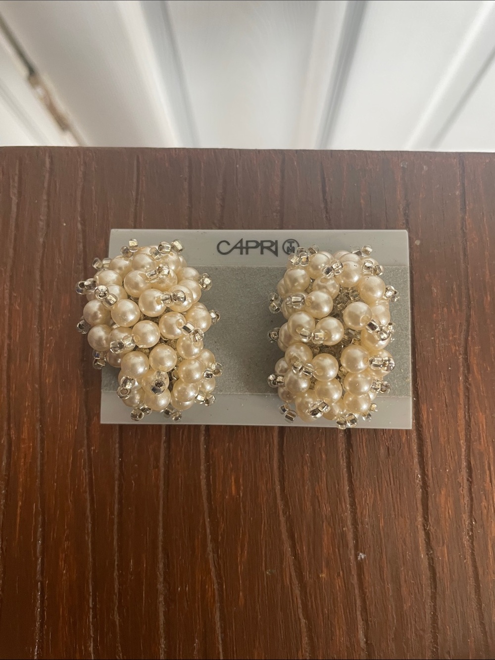 Vintage Capri Cluster Pearl and Crystal Clip-On Earrings - Ivory nwt